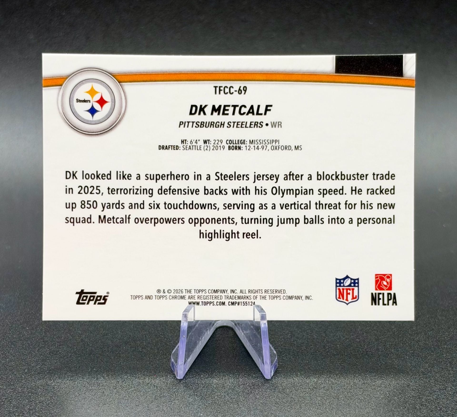 DK Metcalf NEW RELEASE 2026 Topps Chrome Pittsburgh Steelers Football Card RARE! 3