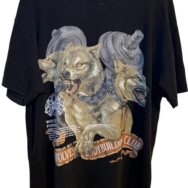 Darc Sport Wolves Bodybuilding Club Three-Headed Wolf T-Shirt Size S Black