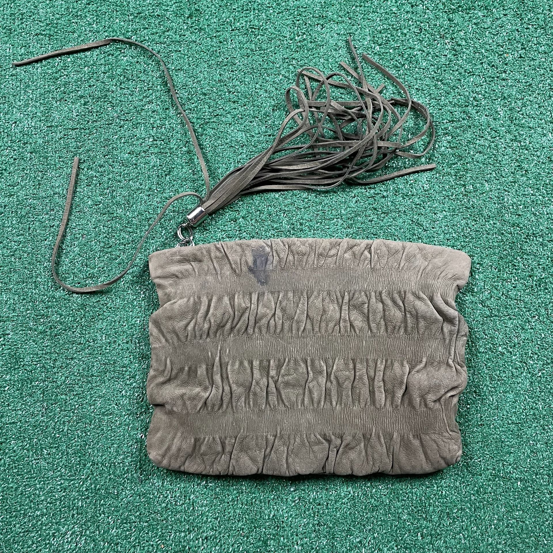 Jenny Bird Suede Ruched Clutch Purse Handbag with Tassel Green 2