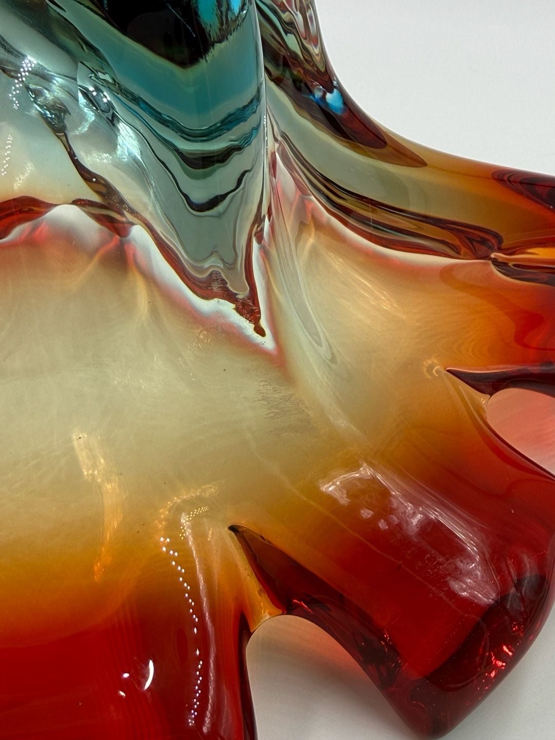 Murano Art Glass Splash Centerpiece Bowl Red Orange Blue 10