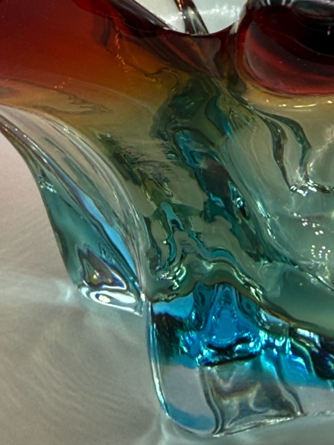 Murano Art Glass Splash Centerpiece Bowl Red Orange Blue 13