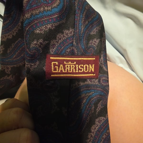 Garrison Silk Tie Black, Blue and Purple Paisley Pattern Handmade Necktie