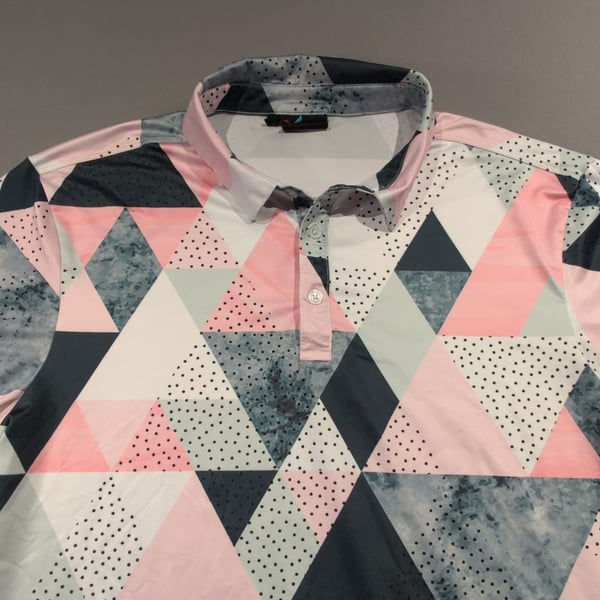 Yatta Golf Birdie Dropper Polo Size M Pink Geometric Print Performance