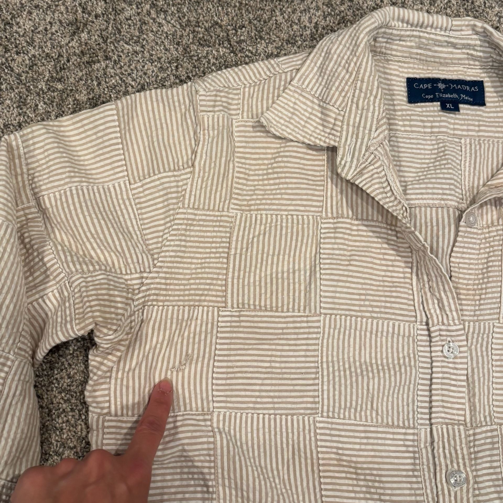 Cape Madras Patchwork Button-Down Shirt Size XL Beige Stripe 5