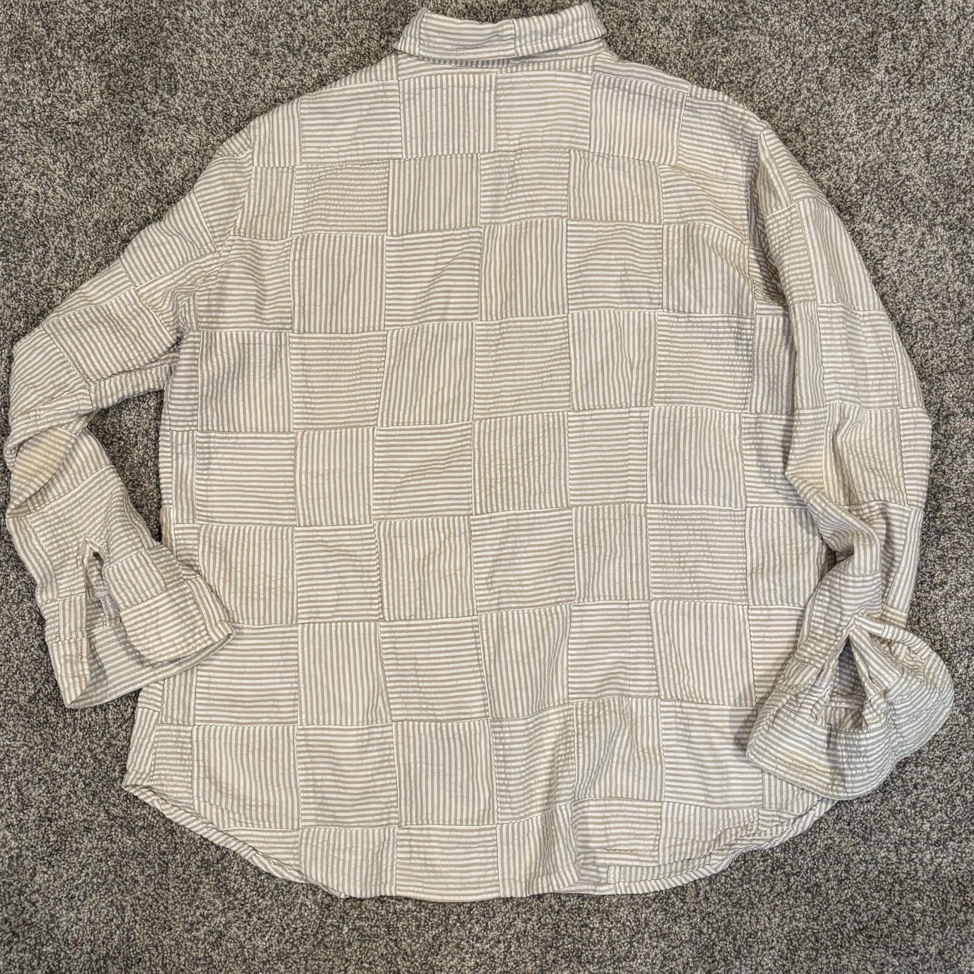 Cape Madras Patchwork Button-Down Shirt Size XL Beige Stripe 7