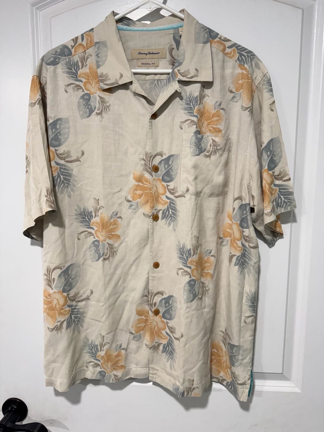 Tommy Bahama 100% Silk Hawaiian Floral Aloha Camp Shirt Coastal Men’s L 2