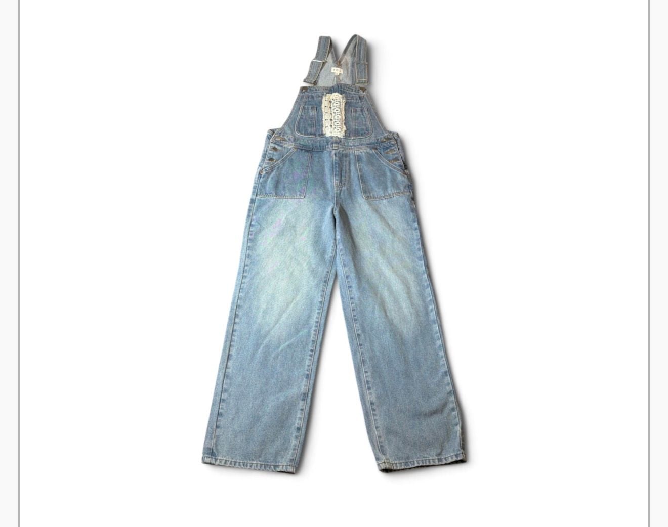 POL Denim Overalls Size S Light Wash Crochet Lace 2
