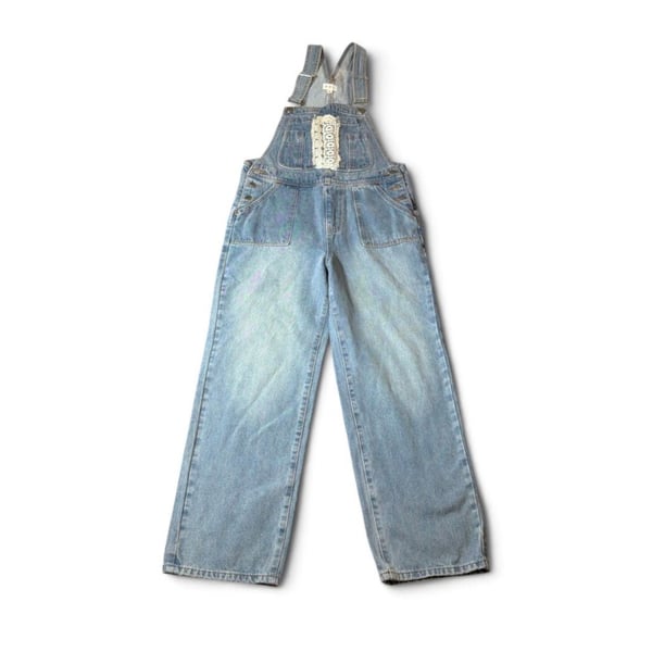 POL Denim Overalls Size S Light Wash Crochet Lace