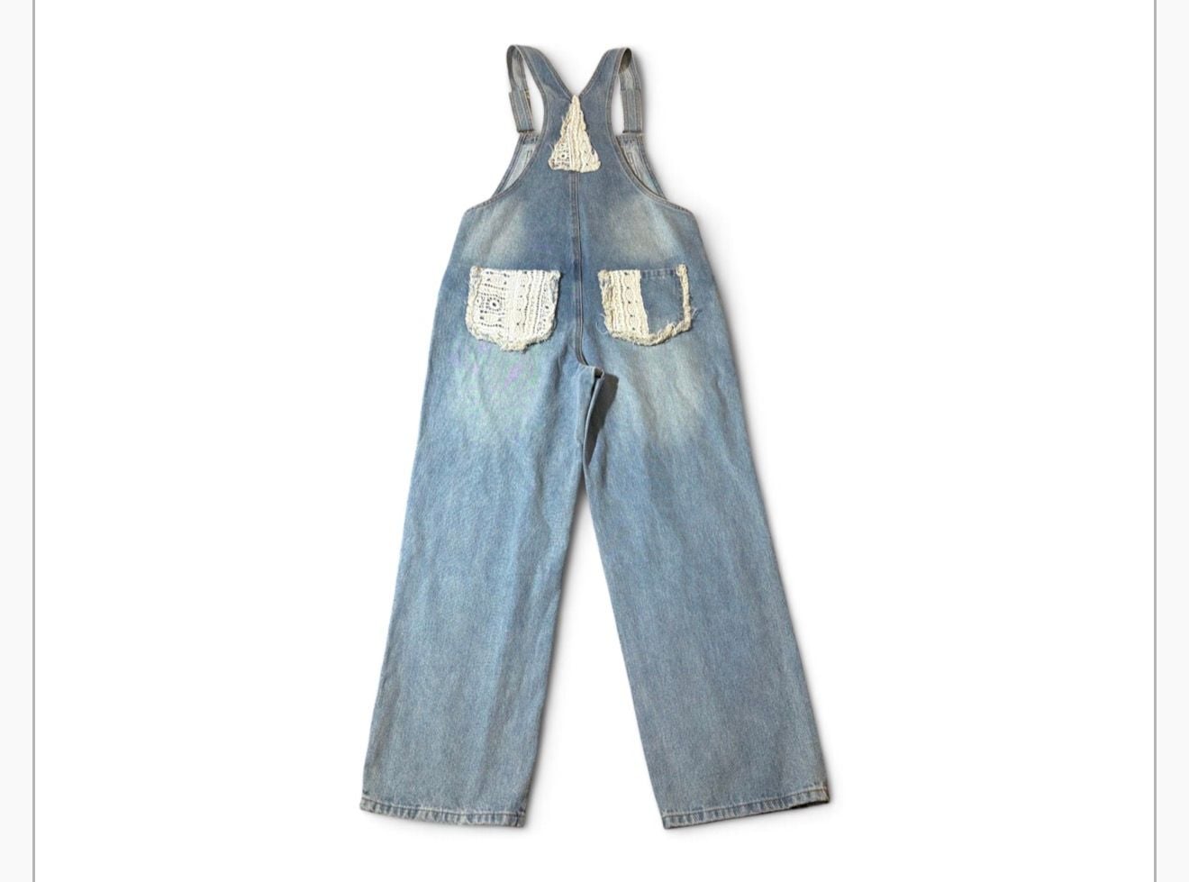 POL Denim Overalls Size S Light Wash Crochet Lace 4