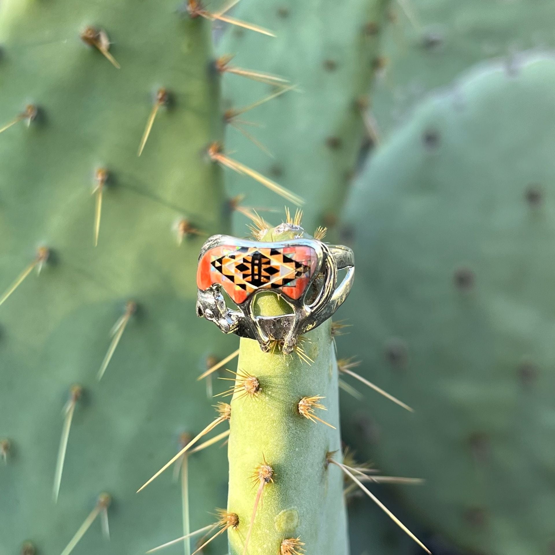 Vintage Sterling Silver Southwestern Multi-Stone Inlay Horse Ring Size 9 9