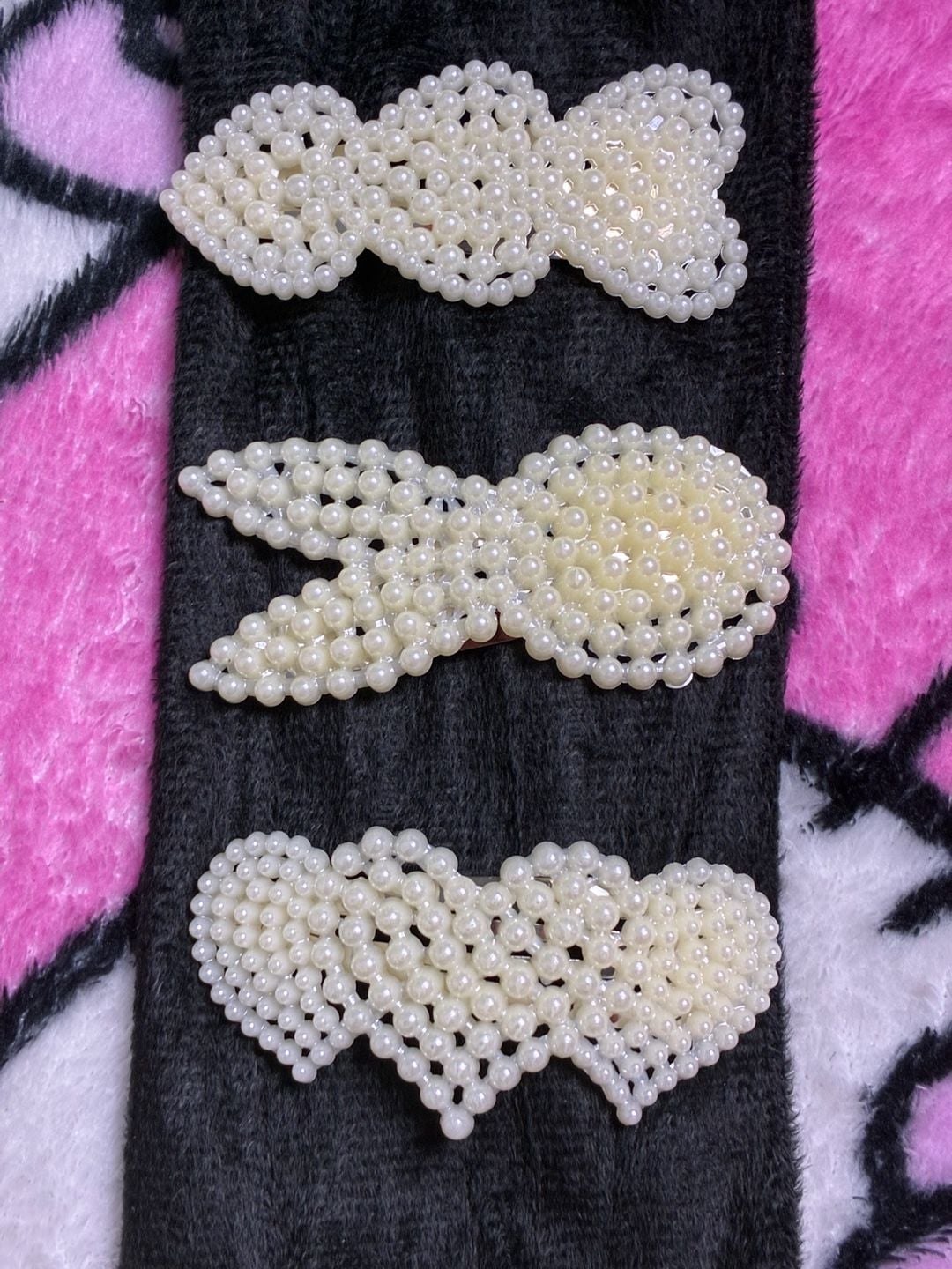 Unbranded Faux Pearl Beaded Hair Clip Set of 3 White 4
