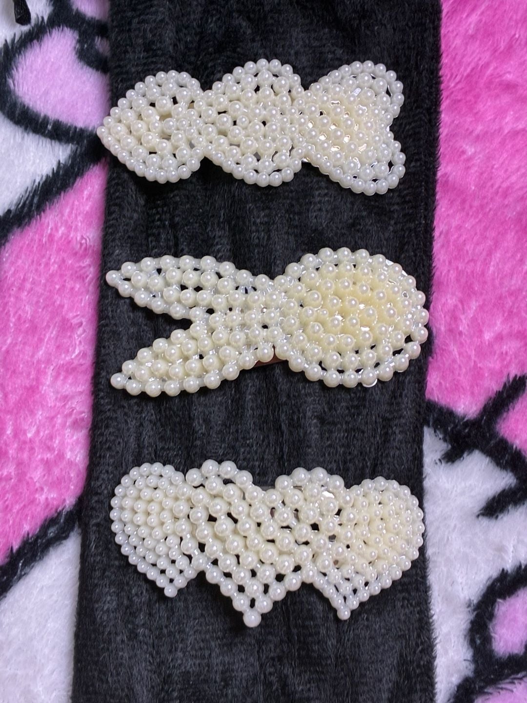Unbranded Faux Pearl Beaded Hair Clip Set of 3 White 7