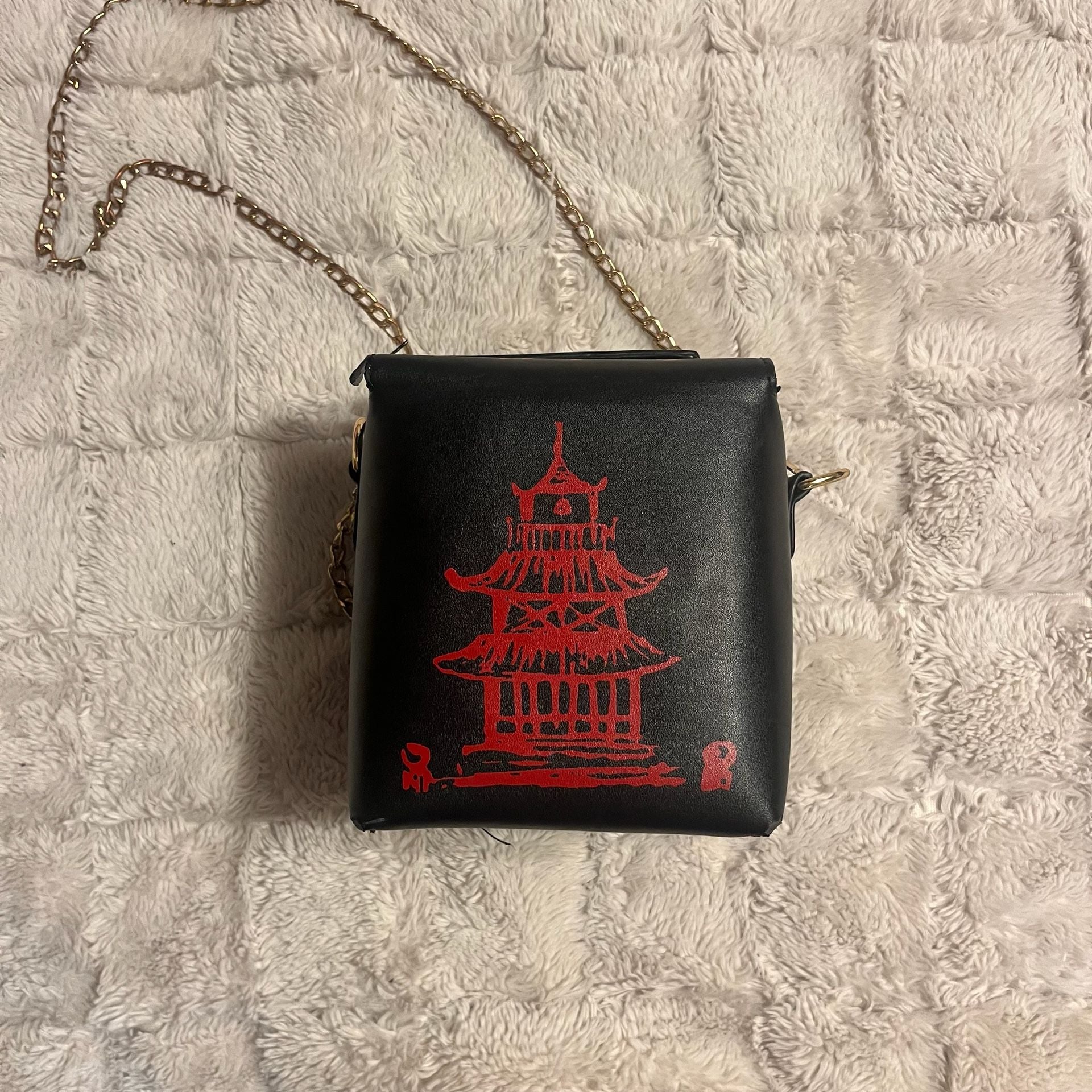 Unbranded Chinese Takeout Box Crossbody Shoulder Bag Black Red 2