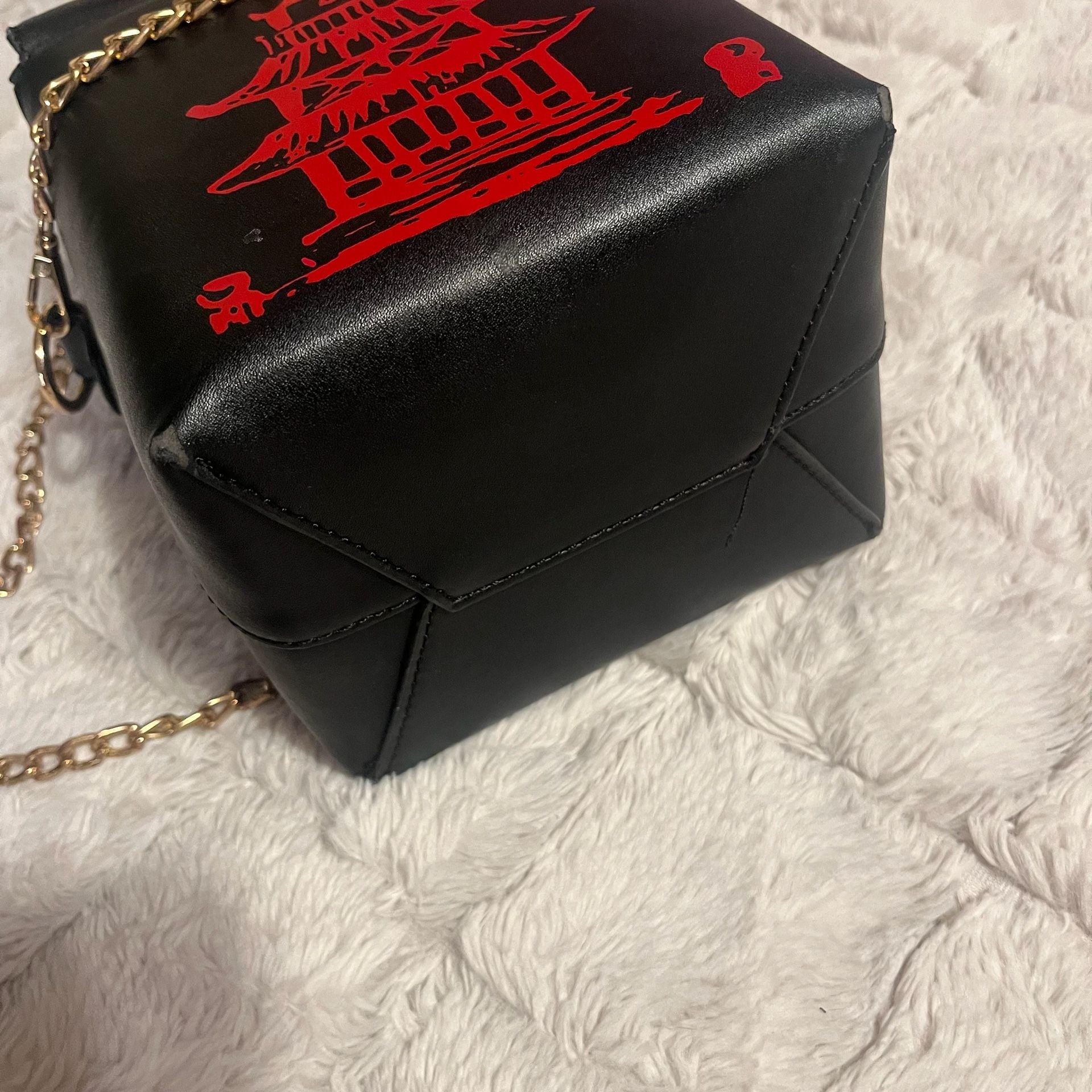 Unbranded Chinese Takeout Box Crossbody Shoulder Bag Black Red 4