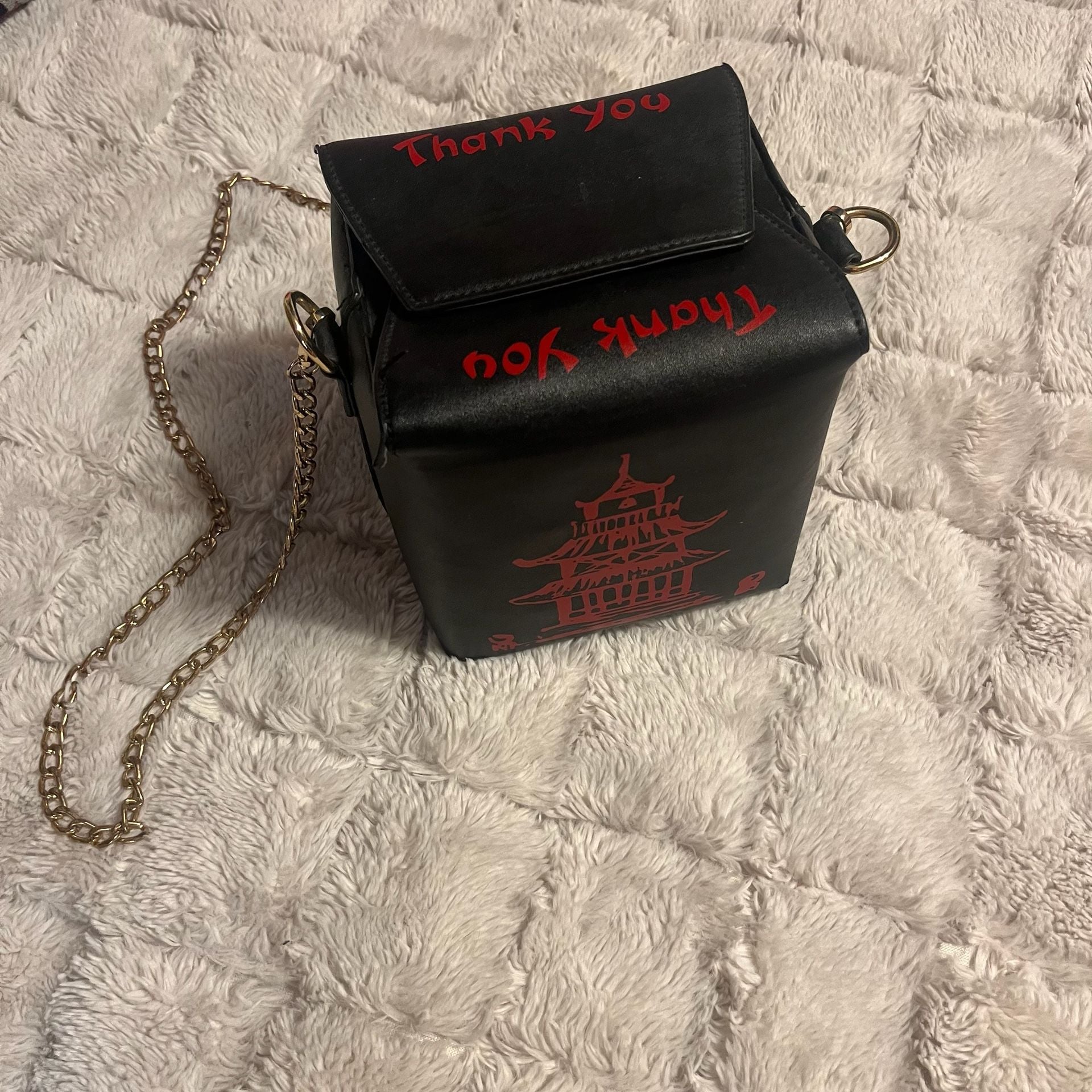 Unbranded Chinese Takeout Box Crossbody Shoulder Bag Black Red 5