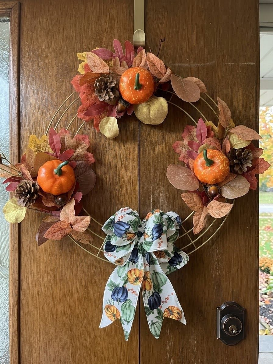 Farmhouse Fall Pumpkin Wreath | Creations by Loren | Handmade 1