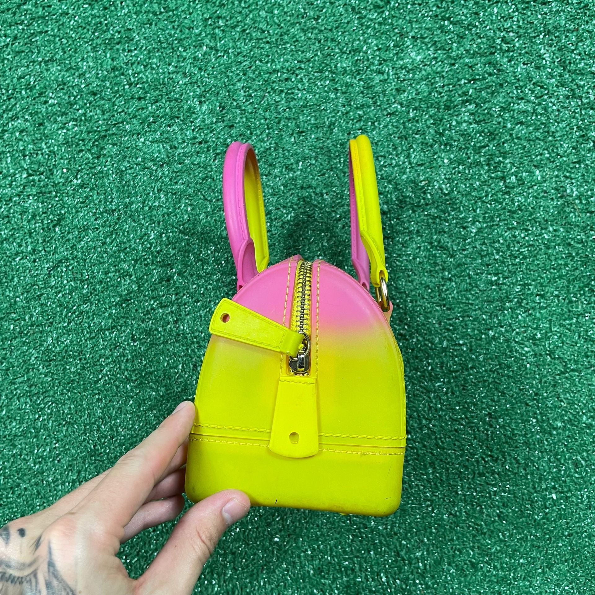 Unbranded Ombre Jelly Boston Handbag Yellow Pink 4