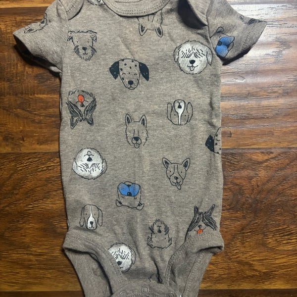 Carters Onsie Size 6M Brown Dog Print Short Sleeve Onesie