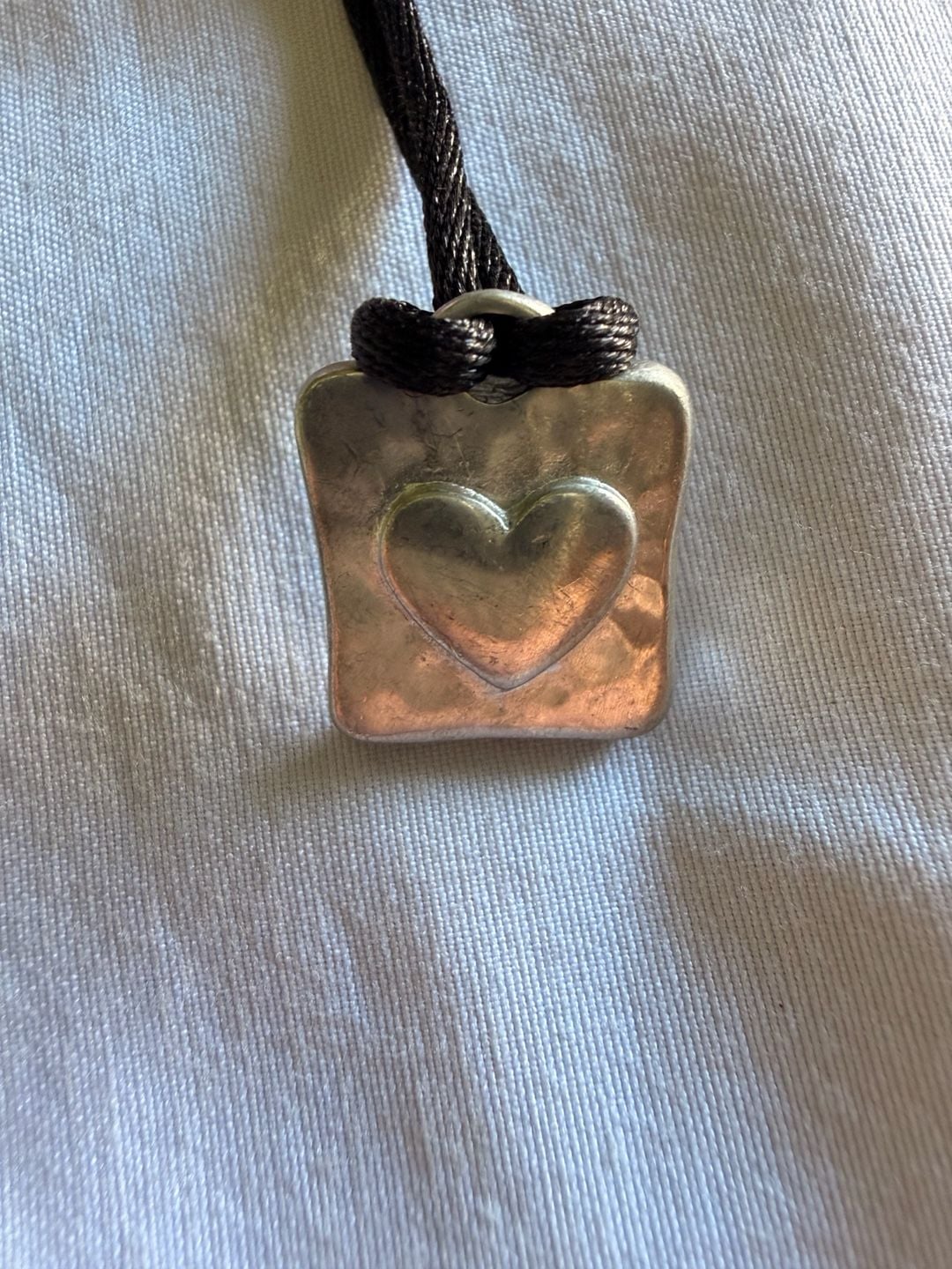 Artisan Loved Heart Pendant Necklace Black Cord Silver 4
