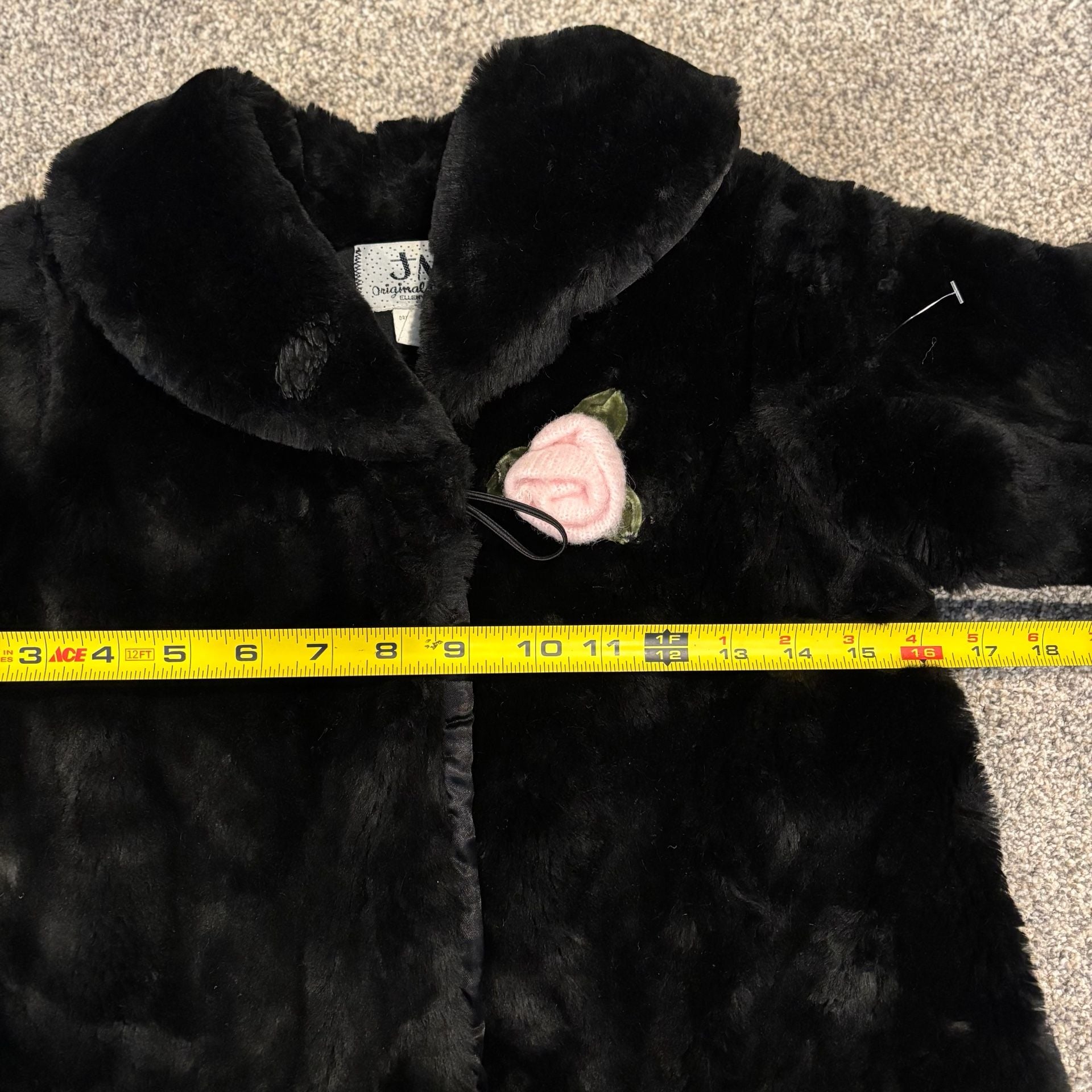 JM Originals Faux Fur Coat Black Pink Rose Accents 5