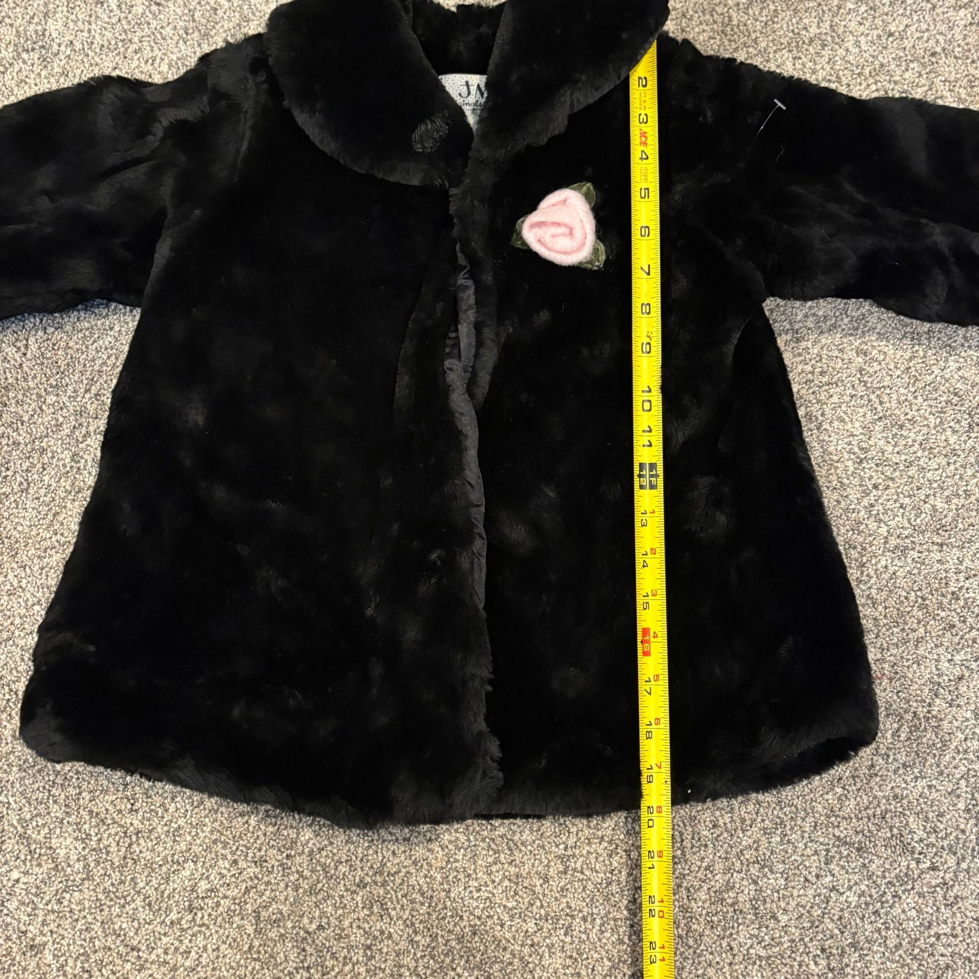 JM Originals Faux Fur Coat Black Pink Rose Accents 6