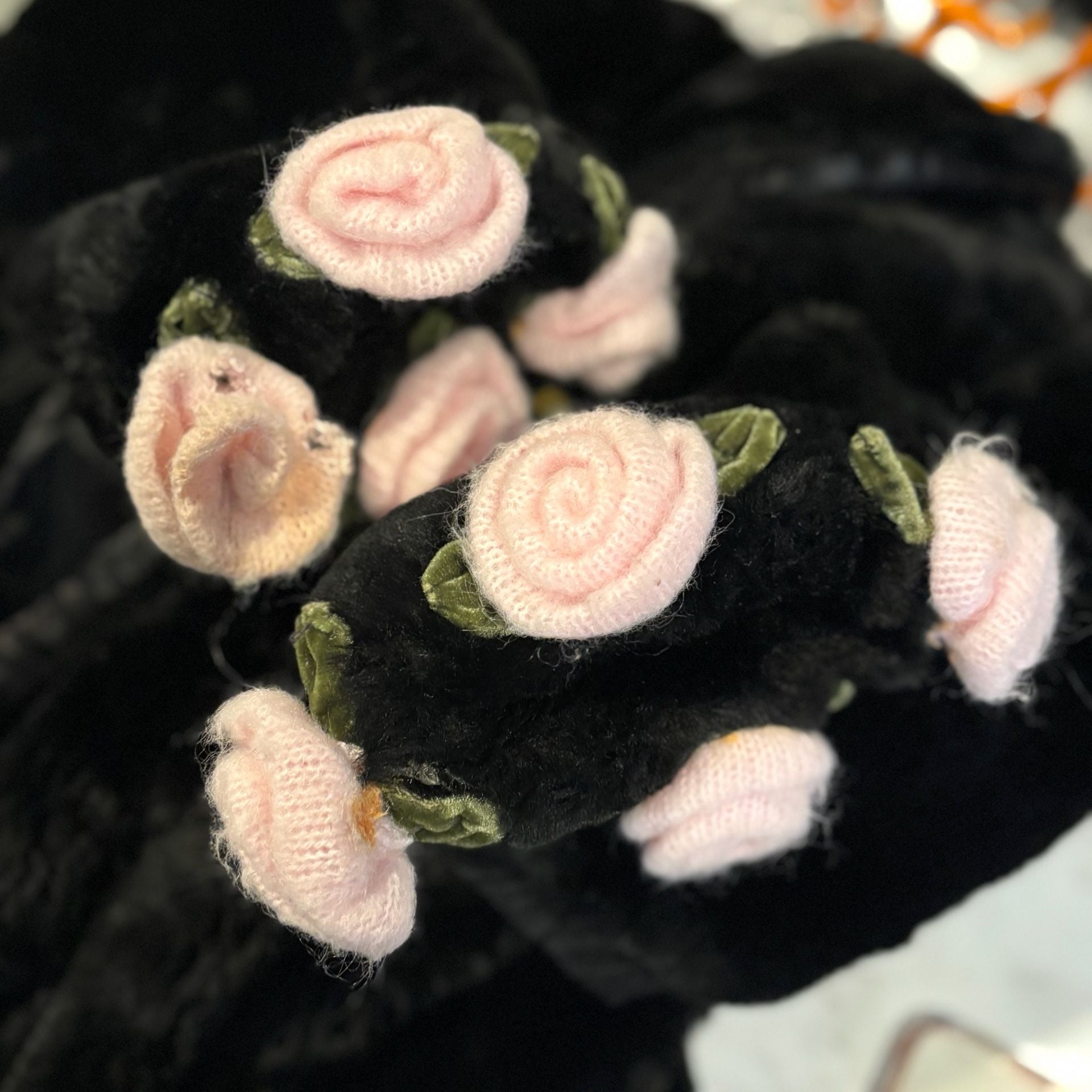 JM Originals Faux Fur Coat Black Pink Rose Accents 8