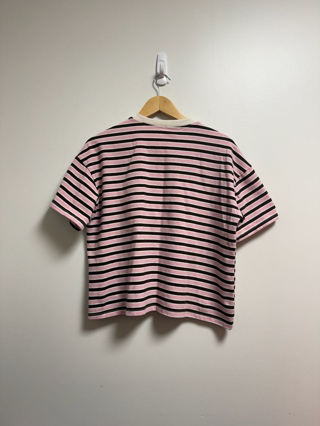 Cropped Striped T-Shirt One Size Pink Black Cotton 2