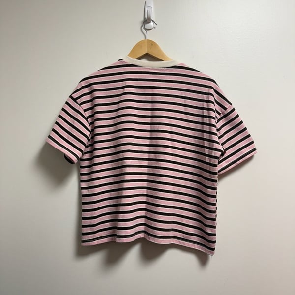 Cropped Striped T-Shirt One Size Pink Black Cotton