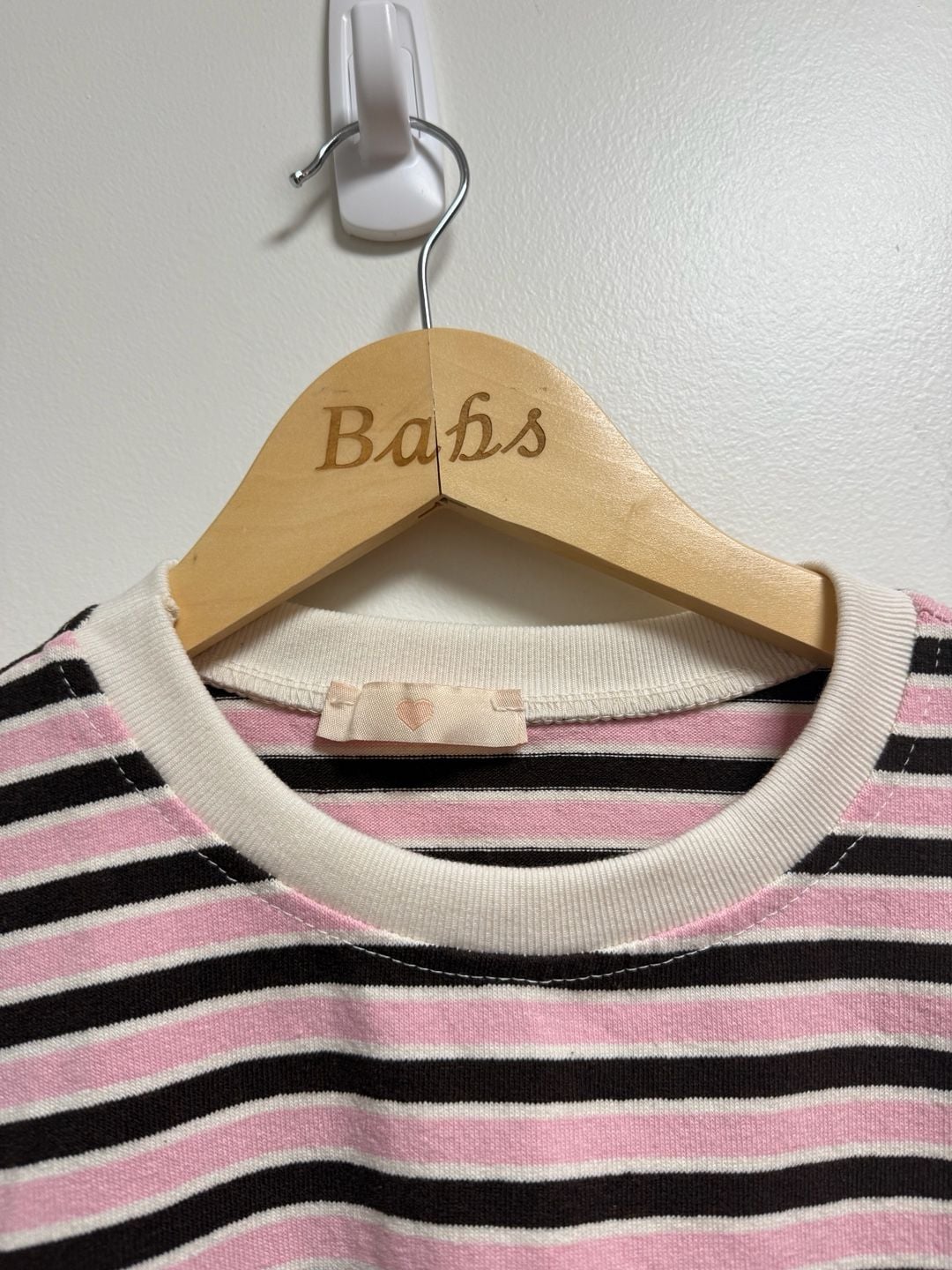 Cropped Striped T-Shirt One Size Pink Black Cotton 3