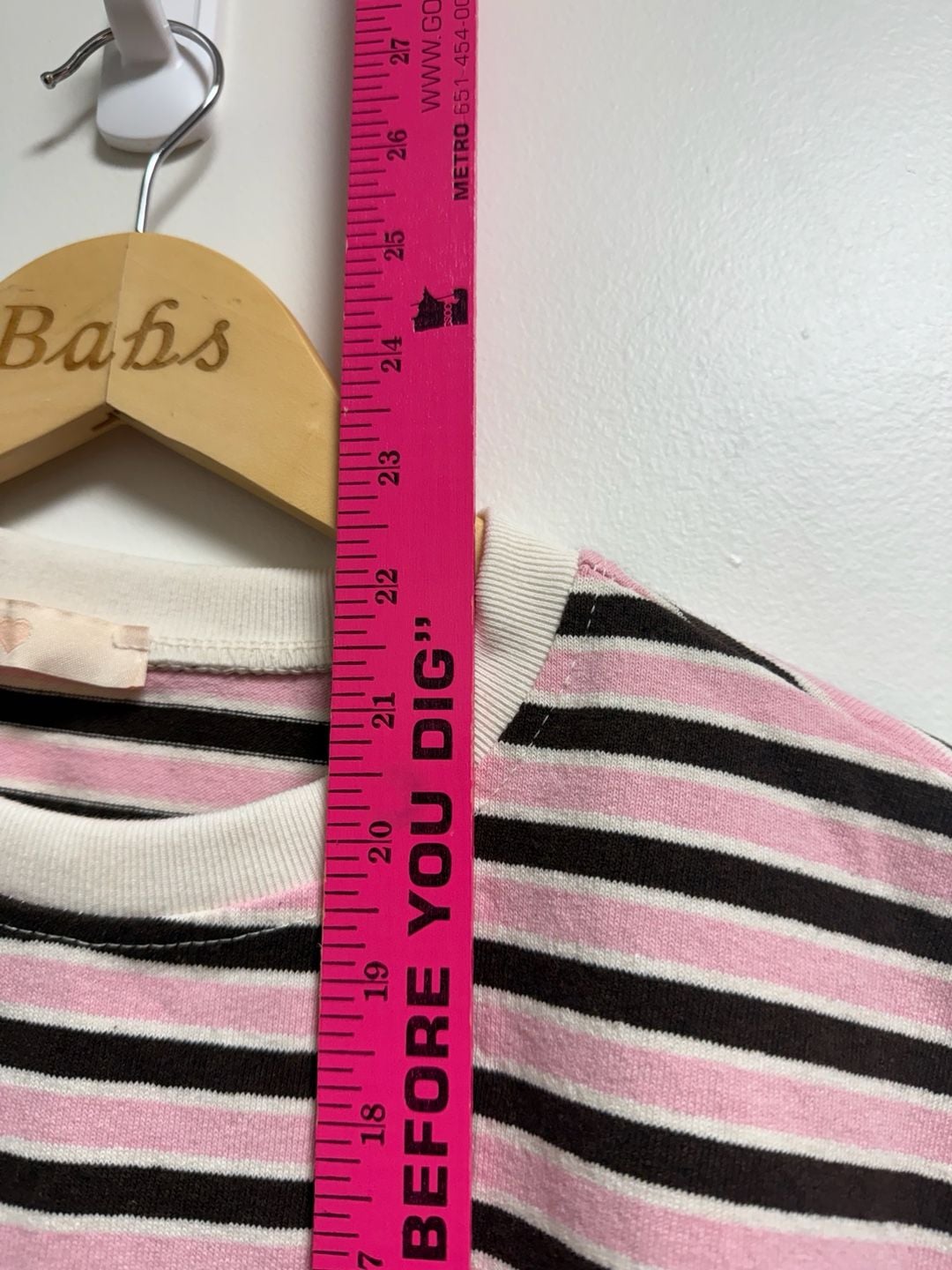 Cropped Striped T-Shirt One Size Pink Black Cotton 6