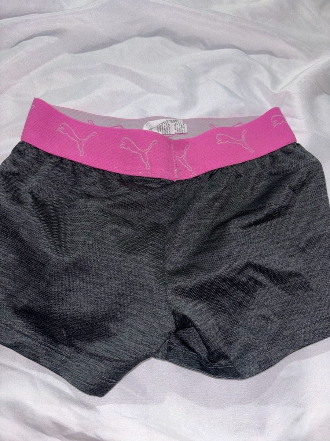 Puma Athletic Shorts Size XXS 3/4 Grey Pink Logo 2