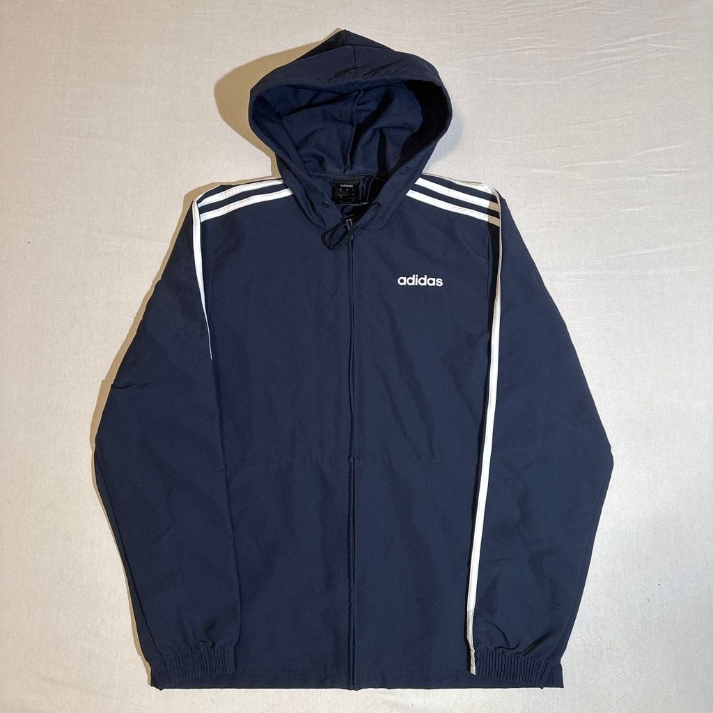 Adidas Essentials 3-Stripes Navy White Windbreaker Size S 2