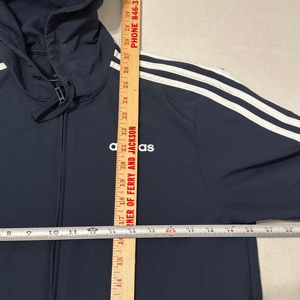 Adidas Essentials 3-Stripes Navy White Windbreaker Size S 4