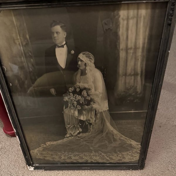 J. Coppelman Antique 1920s Wedding Photograph Bride Groom Framed