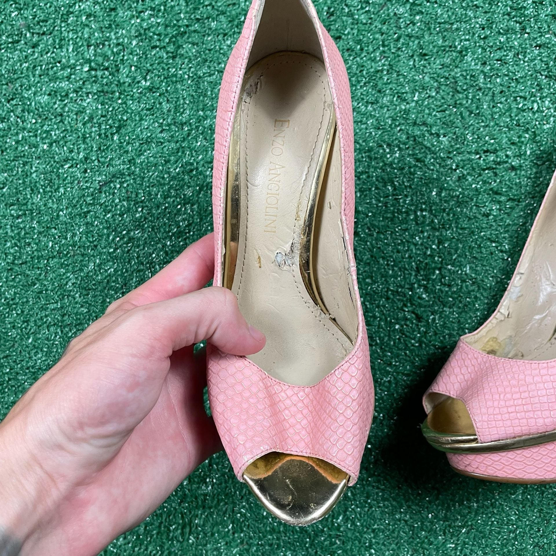 Enzo Angiolini Love U Too Pumps Size 4.5M Pink Faux Snake Platform 3
