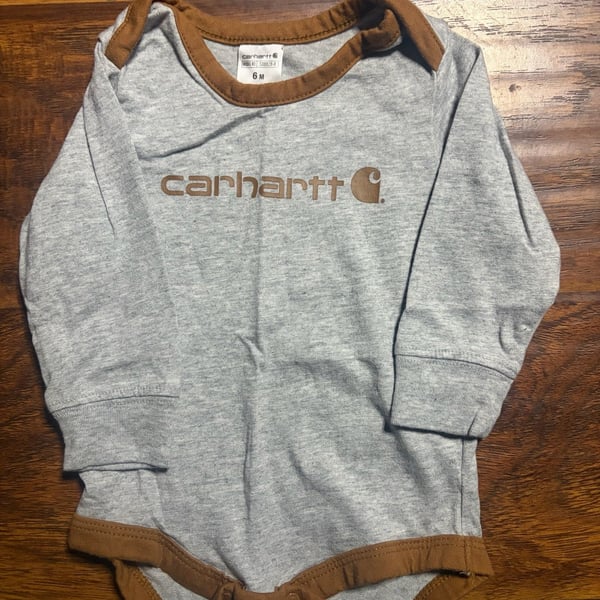 Carhartt Long Sleeve Onesie size 6M Gray Brown Logo