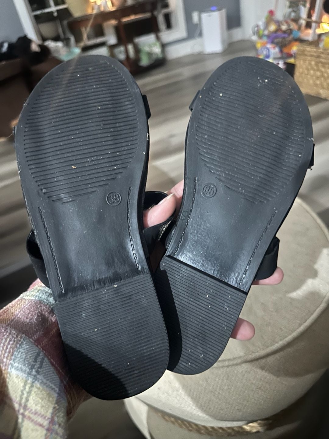 Unbranded Rhinestone Z Strap Flat Sandals Size 38 Black 3