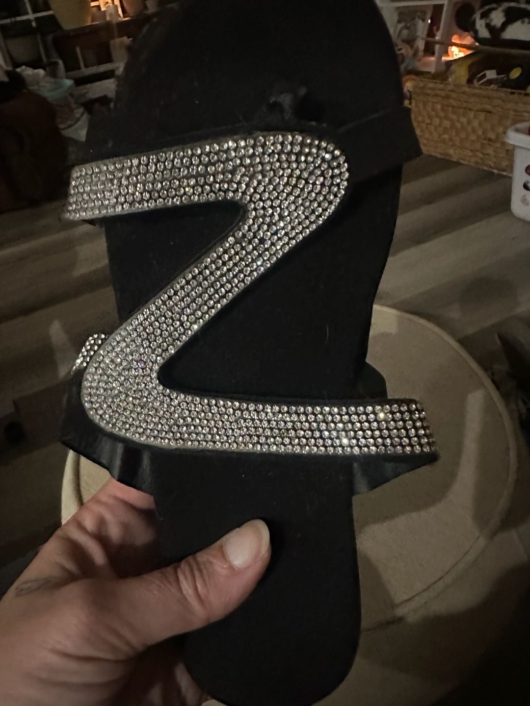 Unbranded Rhinestone Z Strap Flat Sandals Size 38 Black 5