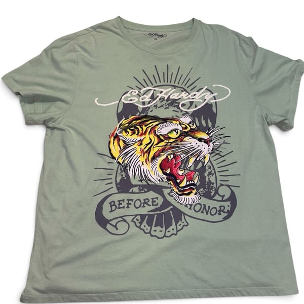 Ed Hardy Tiger Before Honor T-Shirt XL Green