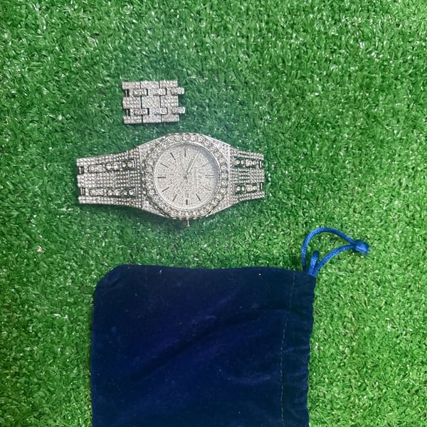Audemars Piguet Iced Out Crystal Watch Silver Tone Stainless Steel