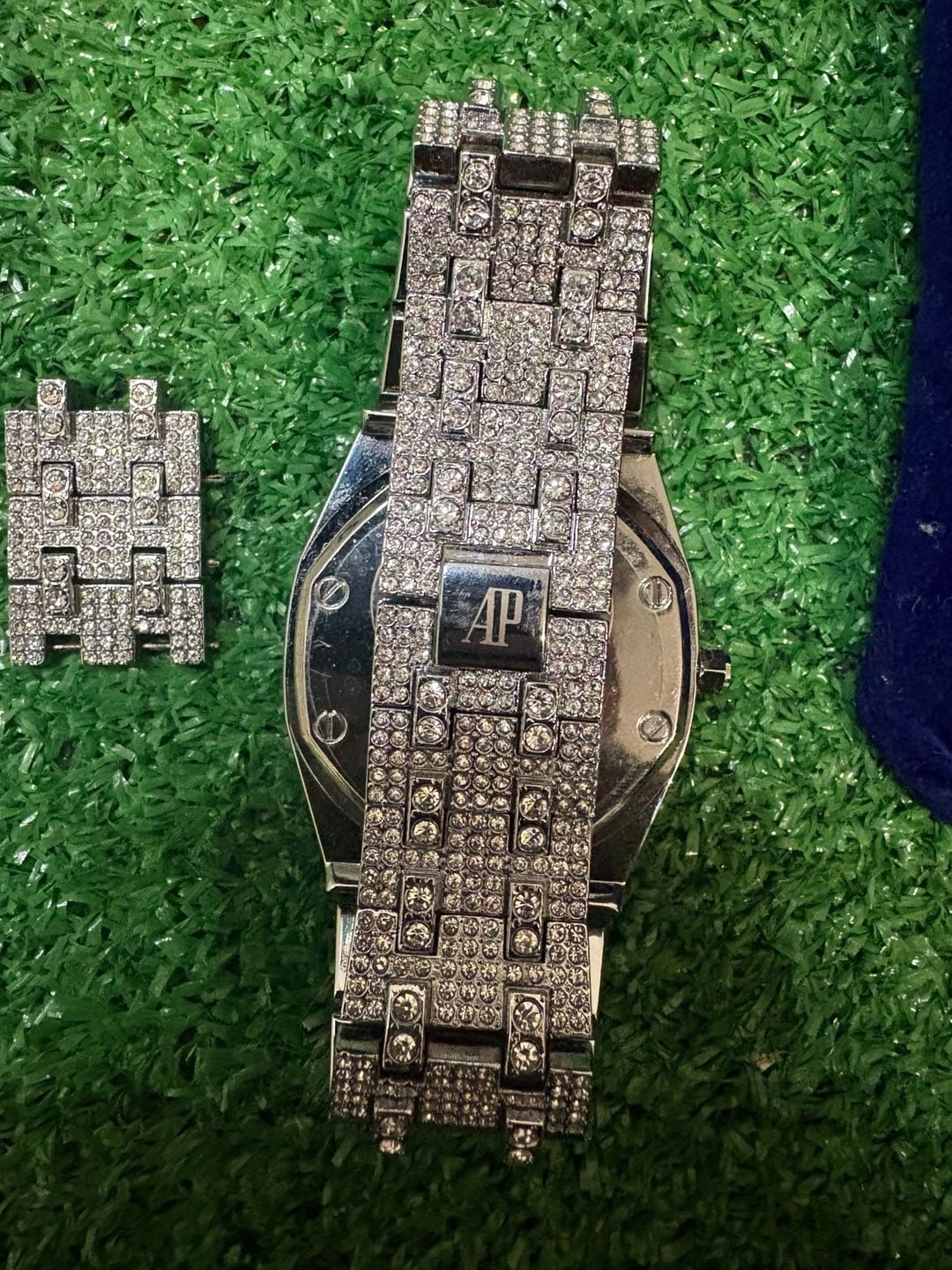 Audemars Piguet Iced Out Crystal Watch Silver Tone Stainless Steel 5
