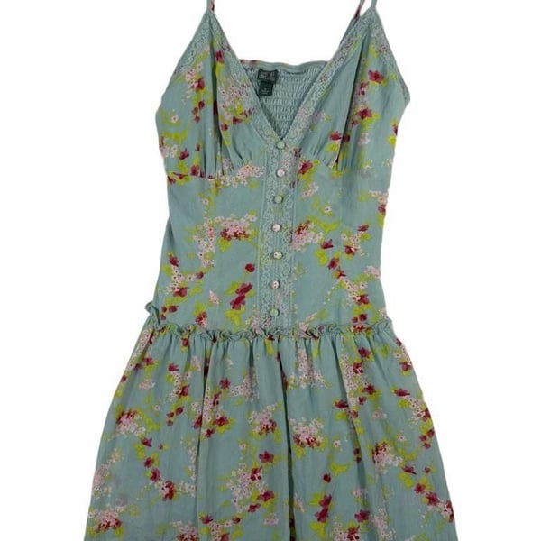 Wild Fable Floral Mini Slip Dress Size S Blue Lace Trim Y2K