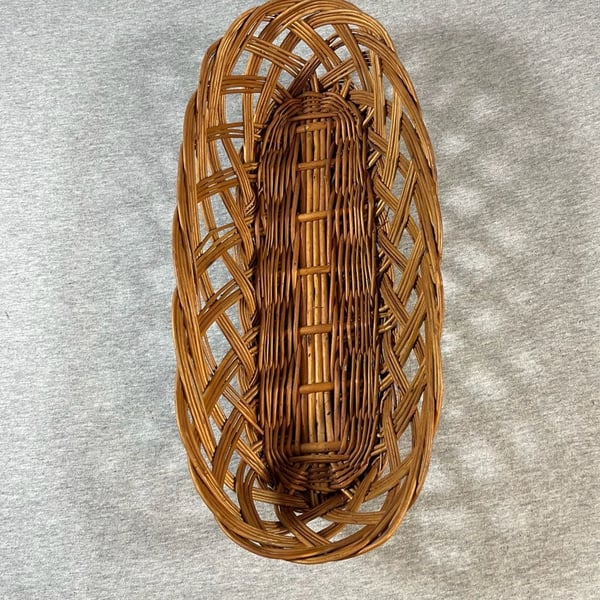 Vintage Wicker Bread Basket Long Oval French Baguette Rattan