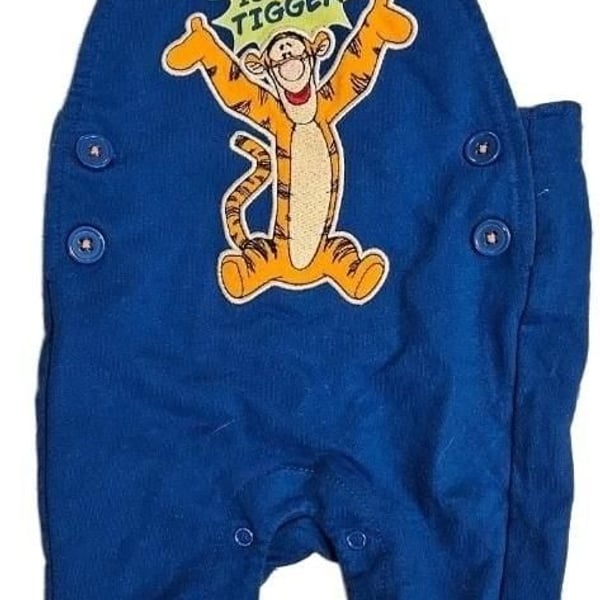 Disney Baby Blue Tigger Overalls Romper One Piece 0-3M Tigger Vintage Style