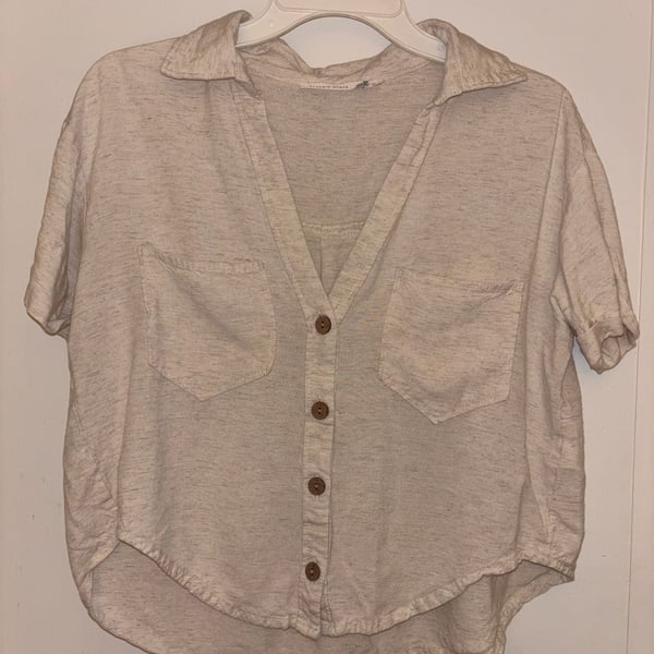 Altar'd State Short Sleeve Button Down Shirt Size S Beige Marled