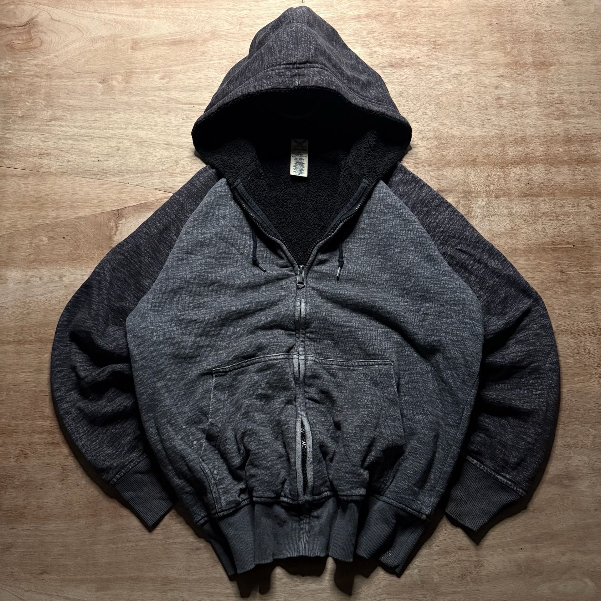 Faded Glory Men's M Trashed Distressed Sherpa Hoodie Grunge Faded Full Zip 2