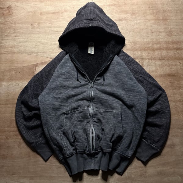 Faded Glory Men's M Trashed Distressed Sherpa Hoodie Grunge Faded Full Zip