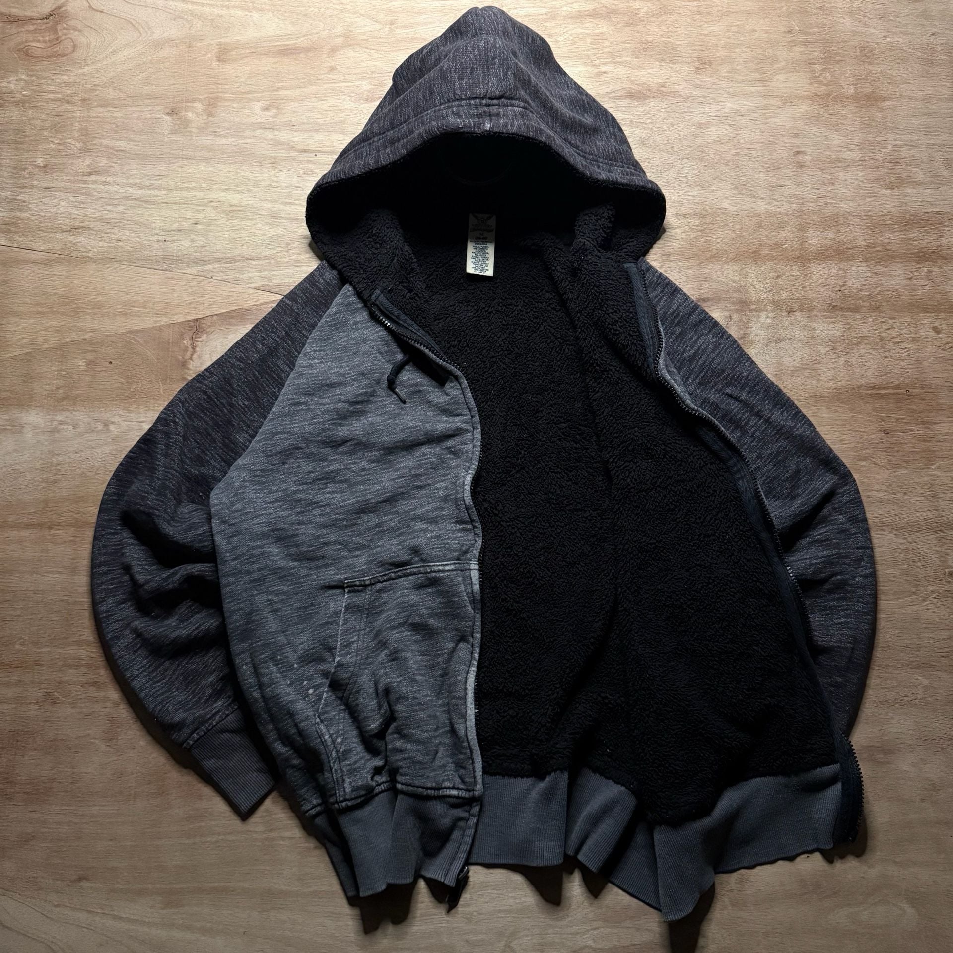 Faded Glory Men's M Trashed Distressed Sherpa Hoodie Grunge Faded Full Zip 4