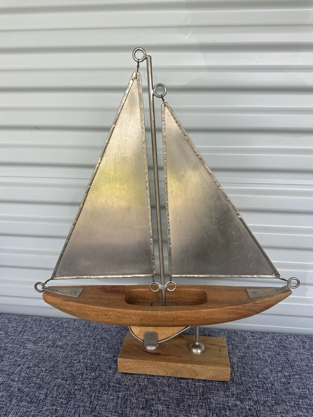 Wood And Metal Sailboat - Coastal Decor 1