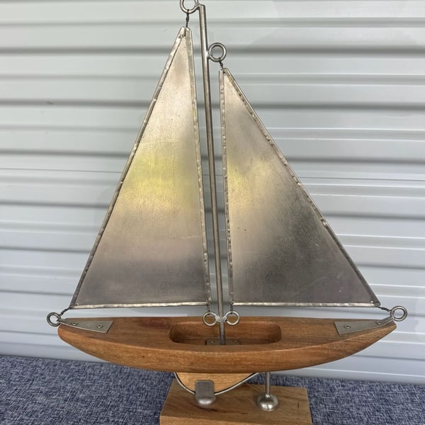 Wood And Metal Sailboat - Coastal Decor